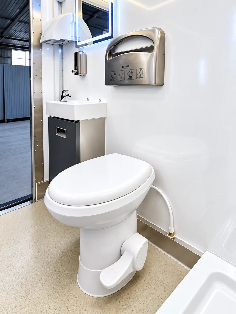 Restroom Trailer: Commercial mobile restroom trailer interior