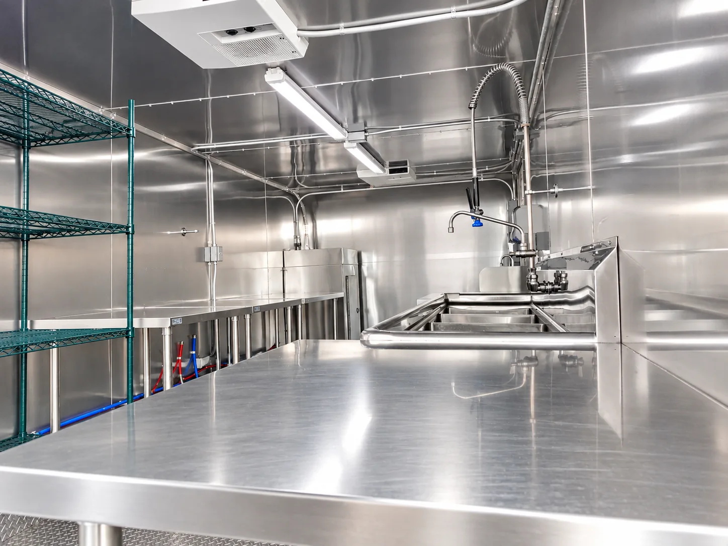 Temporary commercial warewashing equipment: 22-26ft Low Temp Dish Trailer (Tier 1-4): Commercial dish trailer stainless workstation