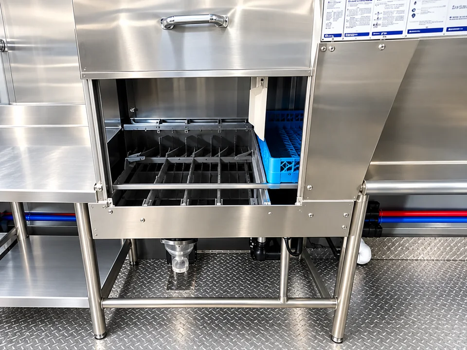 38ft High Temp Conveyor Dishwashing Trailer: Dish trailer commercial dishwashing machine
