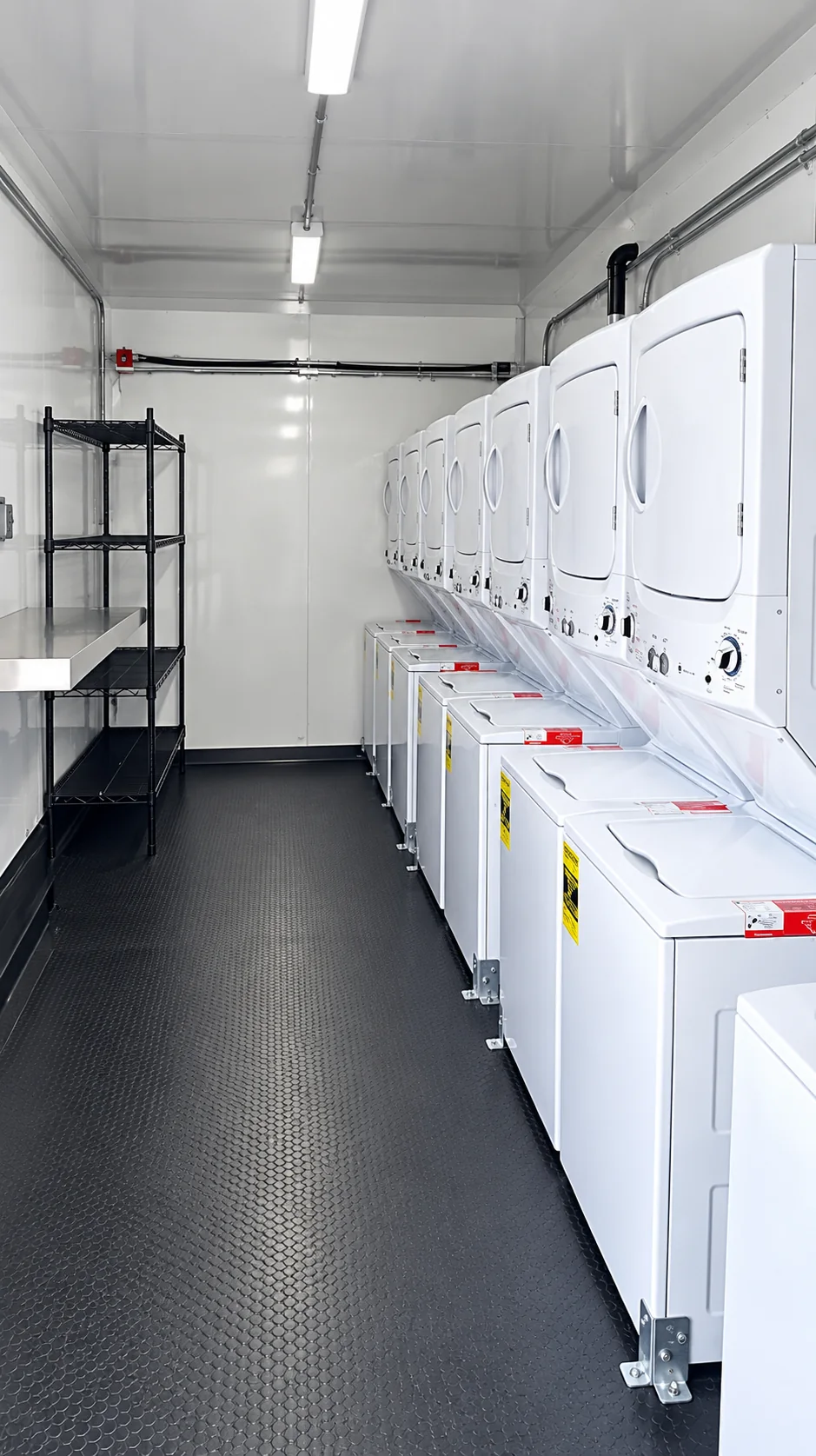 Temporary commercial laundry equipment: 30ft Laundry Trailer (10 Washer-Dryer): Mobile laundry trailer commercial washers dryers