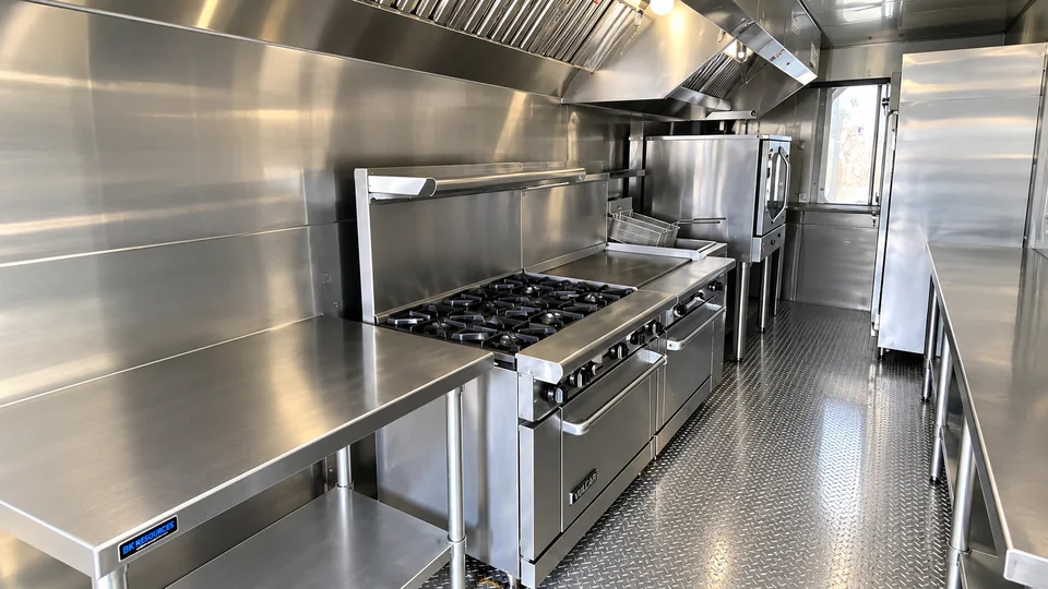 28ft Mobile Kitchen: Commercial mobile kitchen cooking line
