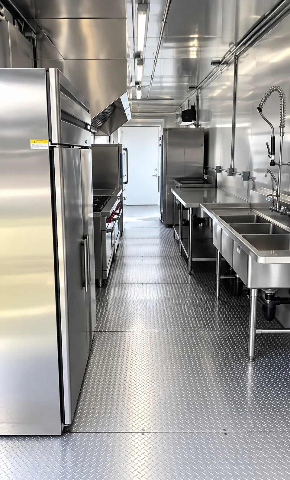 38ft Mobile Kitchen: Commercial kitchen trailer refrigeration wash station